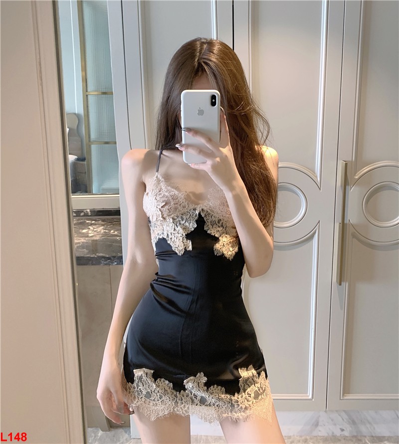 Đầm ngủ ren lụa gợi cảm Sexy Miu – L148 đen