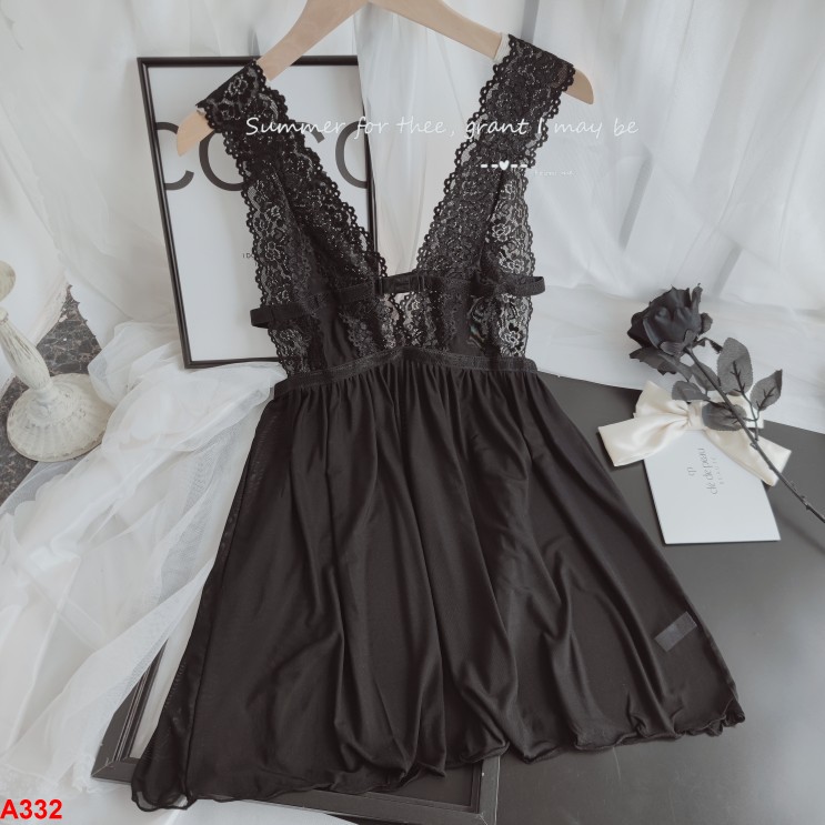 Đầm ngủ sexy ren voan mỏng đen