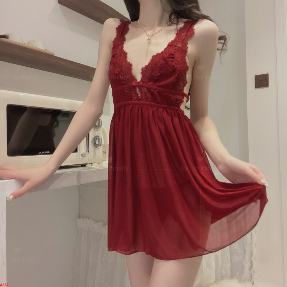 Đầm ngủ sexy ren voan mỏng đỏ